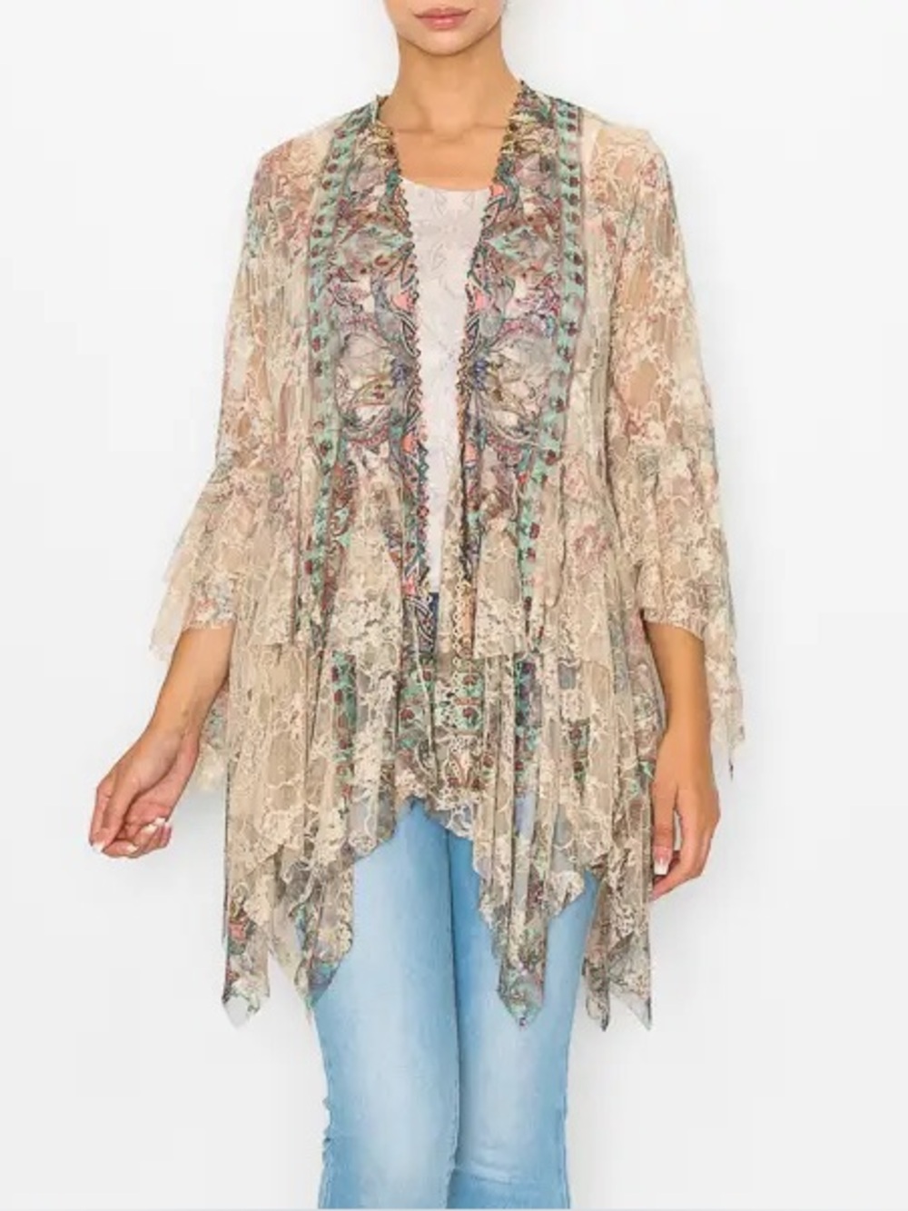 Origami Layered Lace Boho Cardigan Topper